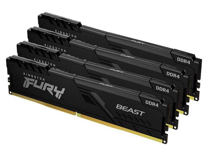 Модуль памяти Kingston Fury Beast Black DDR4 DIMM 3200Mhz PC25600 CL16 - 64Gb Kit (4x16Gb) KF432C16BB1K4/64 от компании 2255 by - онлайн гипермаркет - фото 1
