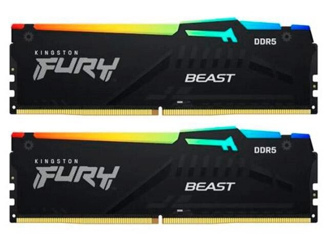 Модуль памяти Kingston Fury Beast Black RGB DDR5 DIMM 6000MHz PC48000 CL36 - 32Gb KIT (2x16Gb) KF560C36BBEAK2-32 от компании 2255 by - онлайн гипермаркет - фото 1