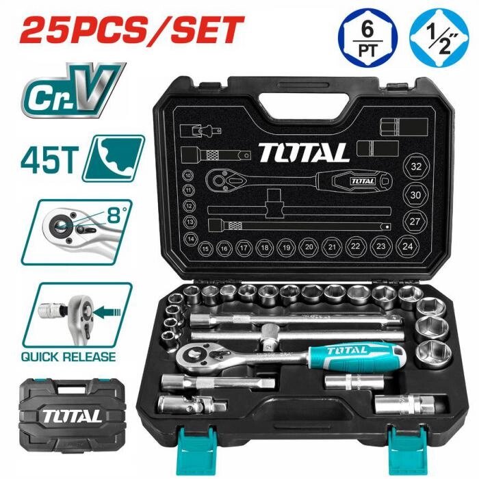 Набор инструментов 1/2 " TOTAL THT121251 (25 предметов) от компании 2255 by - онлайн гипермаркет - фото 1