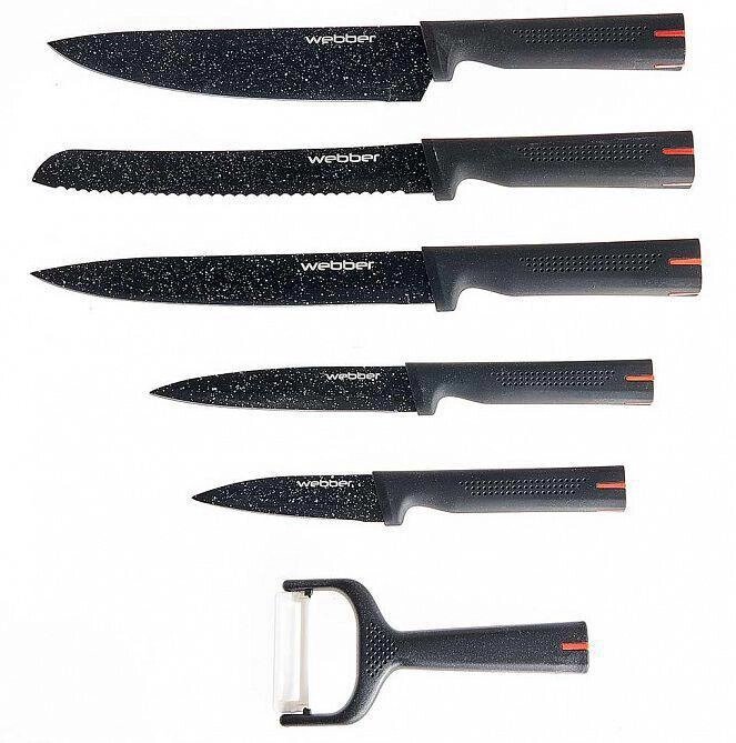 Набор кухонных ножей с овощечисткой WEBBER BE-2262N черный от компании 2255 by - онлайн гипермаркет - фото 1