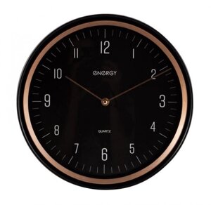 Настенные круглые часы стрелки кварцевые ENERGY ЕС-144 интерьерные оригинальные для спальни дома черные