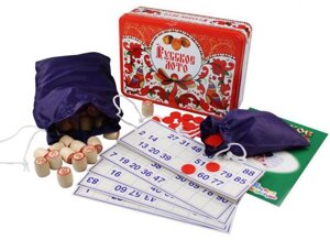 Настольная игра Русское лото классическое детское с деревянными бочонками семейное в жестяной коробке