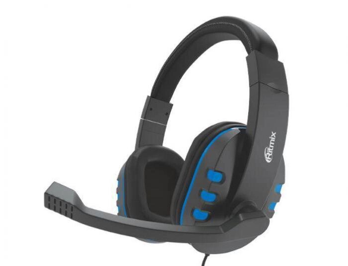 Наушники проводные накладные с микрофоном RITMIX RH-555M синие игровые геймерские для компьютера от компании 2255 by - онлайн гипермаркет - фото 1