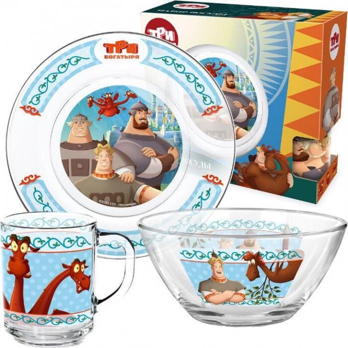 ND PLAY 310844 Набор посуды "Три Богатыря", Дизайн 1 (3 предмета, подарочная упаковка), стекло от компании 2255 by - онлайн гипермаркет - фото 1