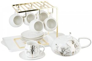 NOUVELLE HOME Чайный набор на металлической подставке с подносом 15пр. 5th Avenue. Golden Forest"6