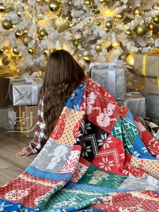 Новогоднее одеяло евро 200х220 плюшевый плед с оленями пушистый легкий покрывало на кровать диван от компании 2255 by - онлайн гипермаркет - фото 1