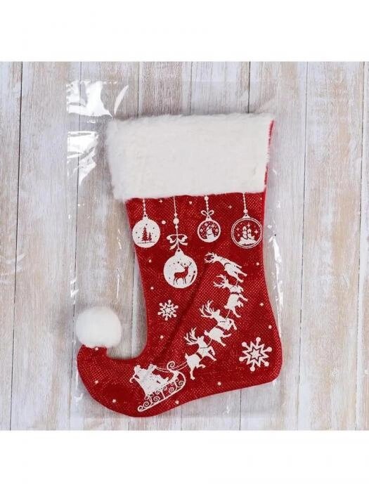 Новогодний носок для подарков на камин Декоративный сапожок деда мороза рождественский подарочный большой от компании 2255 by - онлайн гипермаркет - фото 1