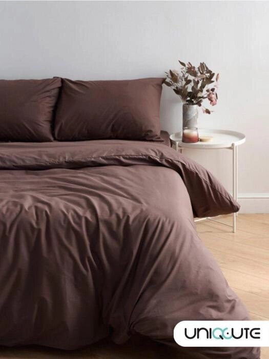 Однотонное постельное белье из натурального хлопка NS24 коричневое двуспальное поплин от компании 2255 by - онлайн гипермаркет - фото 1