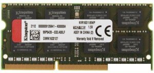 Оперативная память kingston valueram 8GB DDR3 sodimm PC3-12800 KVR16S11/8WP