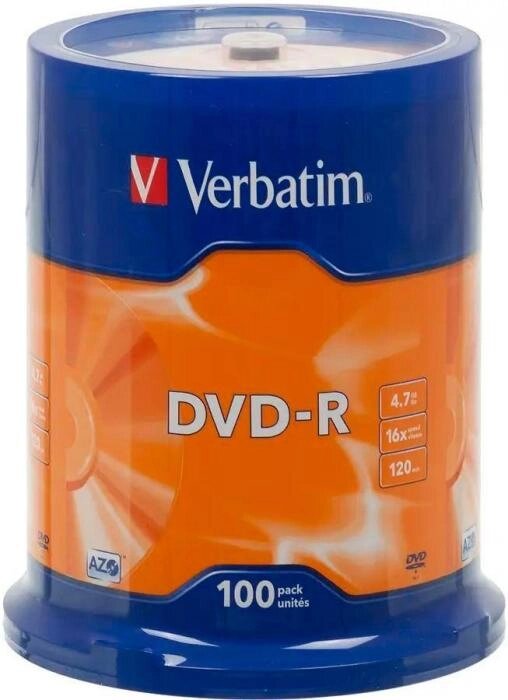 Оптический диск DVD-R Verbatim 4.7ГБ 16x, 100шт., cake box [43549] от компании 2255 by - онлайн гипермаркет - фото 1