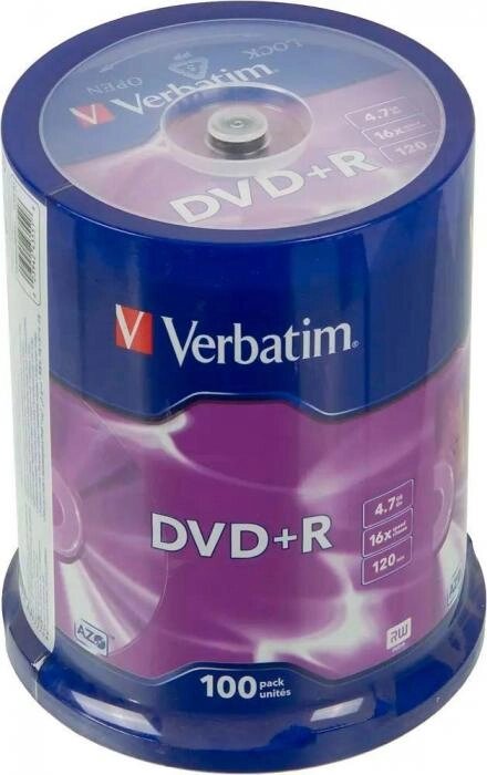 Оптический диск DVD+R Verbatim 4.7ГБ 16x, 100шт., cake box [43551] от компании 2255 by - онлайн гипермаркет - фото 1