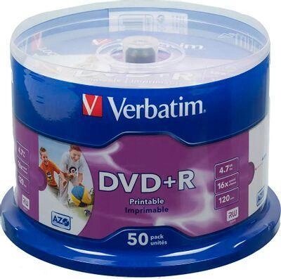 Оптический диск DVD+R Verbatim 4.7ГБ 16x, 50шт., cake box, printable [43512] от компании 2255 by - онлайн гипермаркет - фото 1