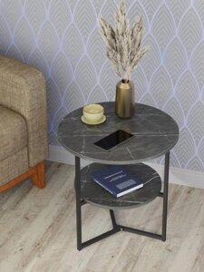 Журнальный столик круглый стол в стиле лофт MP26 мрамор для гостинной кофейный маленький мраморный чайный