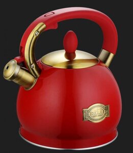 Чайник со свистком для газовой и индукционной плиты 3 литра нержавеющая сталь KELLI KL-4556 красный
