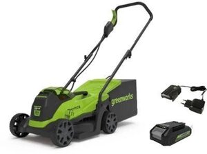 Газонокосилка аккумуляторная GREENWORKS GD24LM33K4, 33см, несамоходная, 4Ач, с ЗУ [2516107ub]