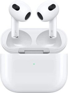 Наушники Apple AirPods 3 A2565/A2564/A2566 MagSafe, Bluetooth, вкладыши, белый [mme73za/a]