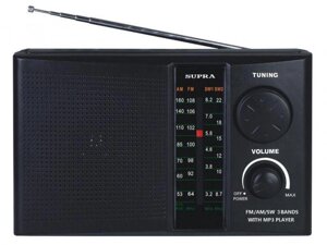 Портативный радиоприемник SUPRA BB19 черный мощный аналоговый FM приемник радио на батарейках