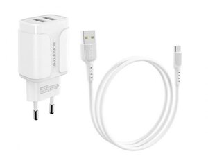 Borofone BA37A Speedy 2xUSB + кабель Type-C White 6931474716095