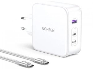 Ugreen CD289 Nexode USB-A + 2xUSB-C 140W + кабель USB-C White 15339