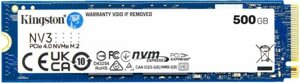 SSD накопитель Kingston NV3 SNV3S/500G 500ГБ, M. 2 2280, PCIe 4.0 x4, NVMe, M. 2