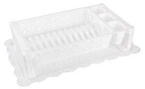 Сушилка подставка для посуды настольная АЛЬТЕРНАТИВА М6283 белая кухонная сушка пластиковая