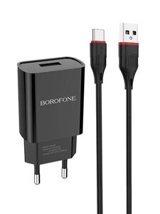 Borofone BA20A Sharp 1xUSB 2.1А + кабель Type-C Black 6931474702142