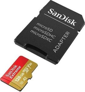 Карта памяти microSDXC UHS-I U3 Sandisk Extreme 128 ГБ, 190 МБ/с, Class 10, SDSQXAA-128G-GN6MA, 1 шт., переходник SD