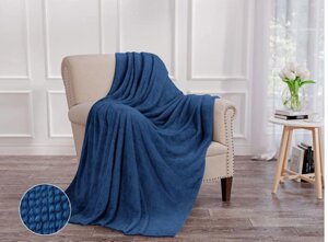 Плед покрывало на кровать кресло диван VS34 велсофт синий большой 150х200 полуторный теплый мягкий однотонный
