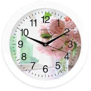 Настенные круглые часы со стрелками кварцевые MP69 цветы интерьерные оригинальные стрелочные для кухни