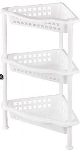 Пластиковая этажерка напольная угловая NS28 белая полки для ванной прихожей кухни пластмассовая ярусная