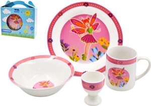 Набор детской столовой посуды для еды кормления малышей детей девочки LAVENIR 4-1505 красивый розовый фарфор