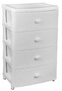 Пластиковый узкий комод тумба АЛЬТЕРНАТИВА М6786 Флоран 4 секции широкий белый с выдвижными ящиками