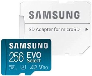 Карта памяти microSDXC UHS-I U3 Samsung EVO Select 256 ГБ, 130 МБ/с, Class 10, MB-ME256KA/AM, 1 шт., переходник SD