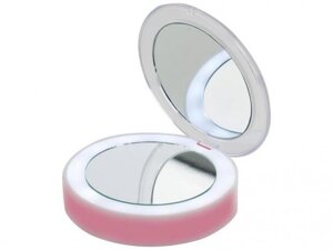 Зеркало косметическое складное VS35 макияжное карманное круглое зеркальце с подсветкой для макияжа косметички