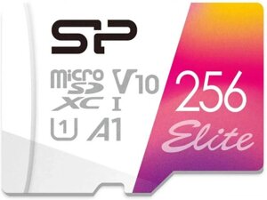 Карта памяти microSDXC UHS-I U1 Silicon Power Elite 256 ГБ, 100 МБ/с, Class 10, SP256GBSTXBV1V20SP, 1 шт., переходник