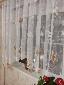Тюль на кухню короткая арка занавеска штора кухонная шторка гардина с вышивкой для спальни в гостинную