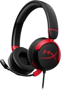 Гарнитура игровая HYPERX Cloud Mini, для компьютера, накладные, проводные, черный / красный [7g8f4aa]