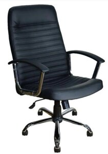Кожаное кресло руководителя для компьютера ЯрКресло Кр60 ТГ ХРОМ ЭКО1 (черное)