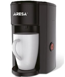 Капельная кофеварка на одну чашку электрокофеварка с многоразовым фильтром ARESA AR-1610 черная