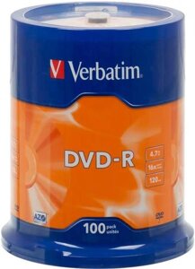 Оптический диск DVD-R Verbatim 4.7ГБ 16x, 100шт., cake box [43549]