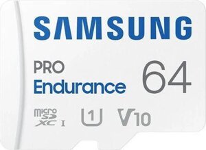 Карта памяти microSDXC UHS-I U1 Samsung PRO Endurance 64 ГБ, 100 МБ/с, Class 10, MB-MJ64KA, 1 шт., переходник SD