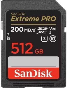 Карта памяти SDXC UHS-I U3 Sandisk 512 ГБ, 200 МБ/с, Class 10, SDSDXXD-512G-GN4IN, 1 шт.