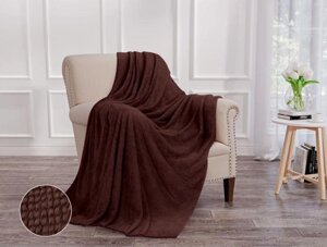 Плед покрывало на кровать кресло диван VS33 велсофт коричневый большой 200х220 Евро теплый мягкий