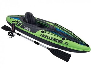 Байдарка каяк надувная лодка Intex Challenger K1 68305 ПВХ спортивная с веслом и насосом