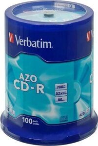 Оптический диск CD-R Verbatim 700МБ 52x, 100шт., cake box [43430]