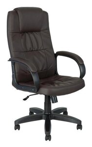 Директорское кожаное компьютерное офисное кресло ЯрКресло Кр81 ТГ ПЛАСТ ЭКО3 коричневое на колесиках