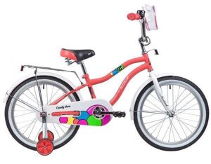 Велосипед детский для девочки 20 дюймов 8 лет с приставными колесами NOVATRACK коралловый