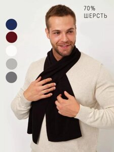 Зимний мужской шарф теплый шерстяной вязаный короткий черный однотонный под пальто шарфик хомут на шею