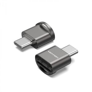 Карт-ридер Vention OTG USB 2.0 CM / MicroSD Grey CLMH0