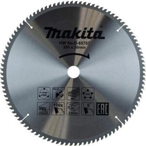 Пильный диск Makita D-65707, по алюминию, дереву, пластику, 355мм, 2.6мм, 30мм, 1шт